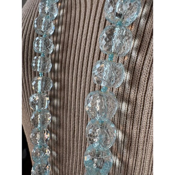 Vintage EsMor long single Strand Aqua Blue Faceted Glass Bead Necklace 18 Inches - Picture 12 of 16